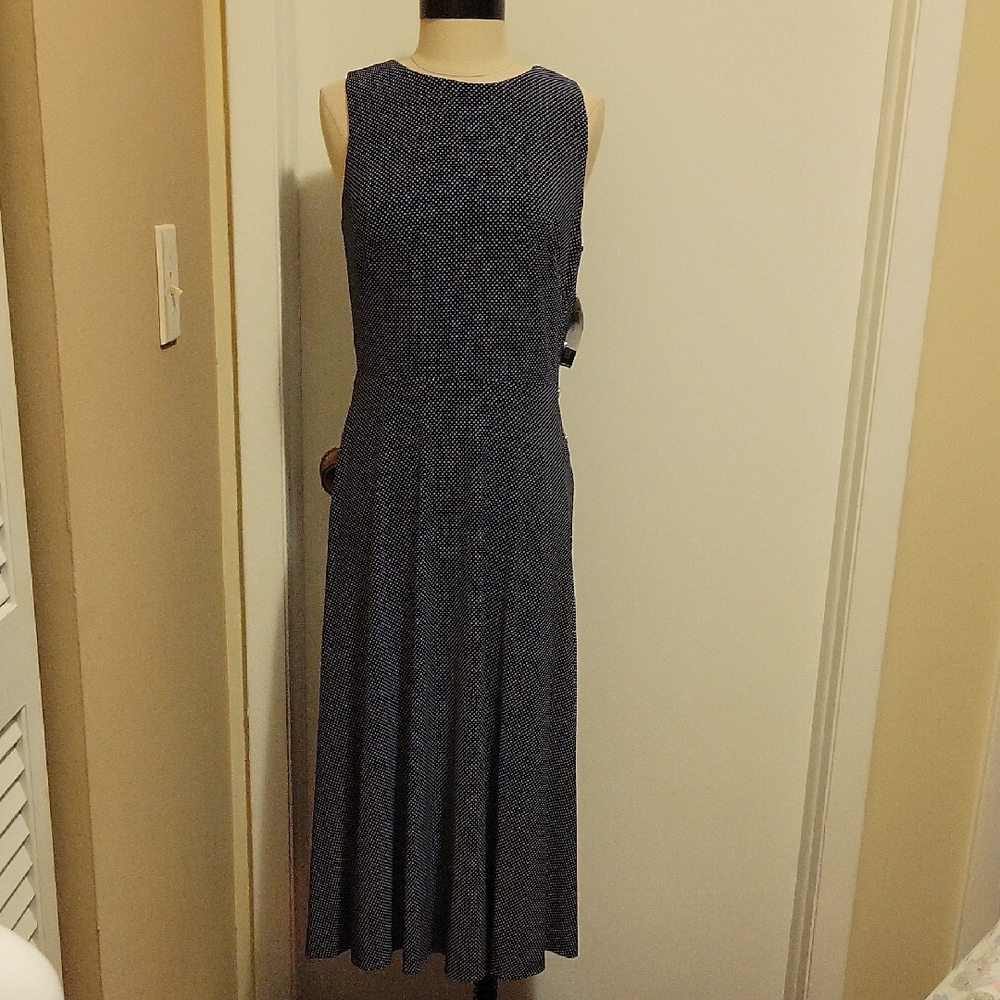 NWT: Ralph Lauren Women's Navy Sleeveless Polka Dot Dress